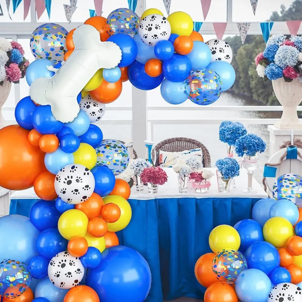 105PCS Cartoon Dog Claw Print Balloon Arch Set Happy Birthday Bath Blue Red Ni Blue Bone Party Balloon Decoration Party Needs