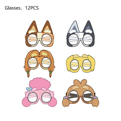 the CARTOON DOG BIRTHDAY - Blue Dog Theme Birthday Party, Cartoon Bluey Birthday Party Decoration Tablecloth Balloon Cake Stand Masks Tableware Kid Supplies