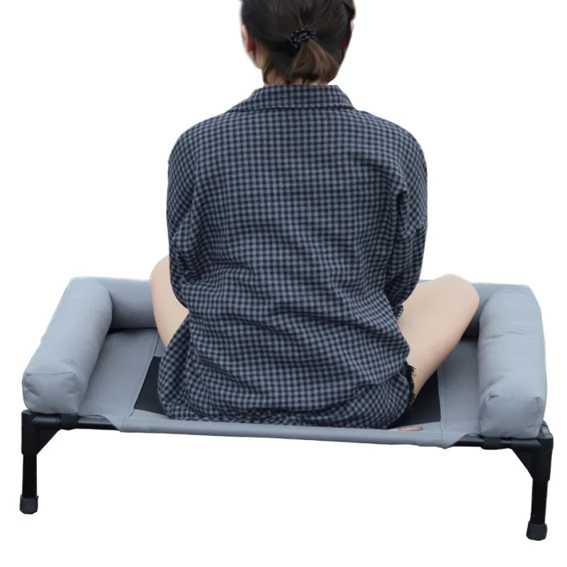 Large Elevated Cooling Dog Bed Portable Anti-Chewing Outdoor Kennel with Non-Slip Foot Rest Pet Bed