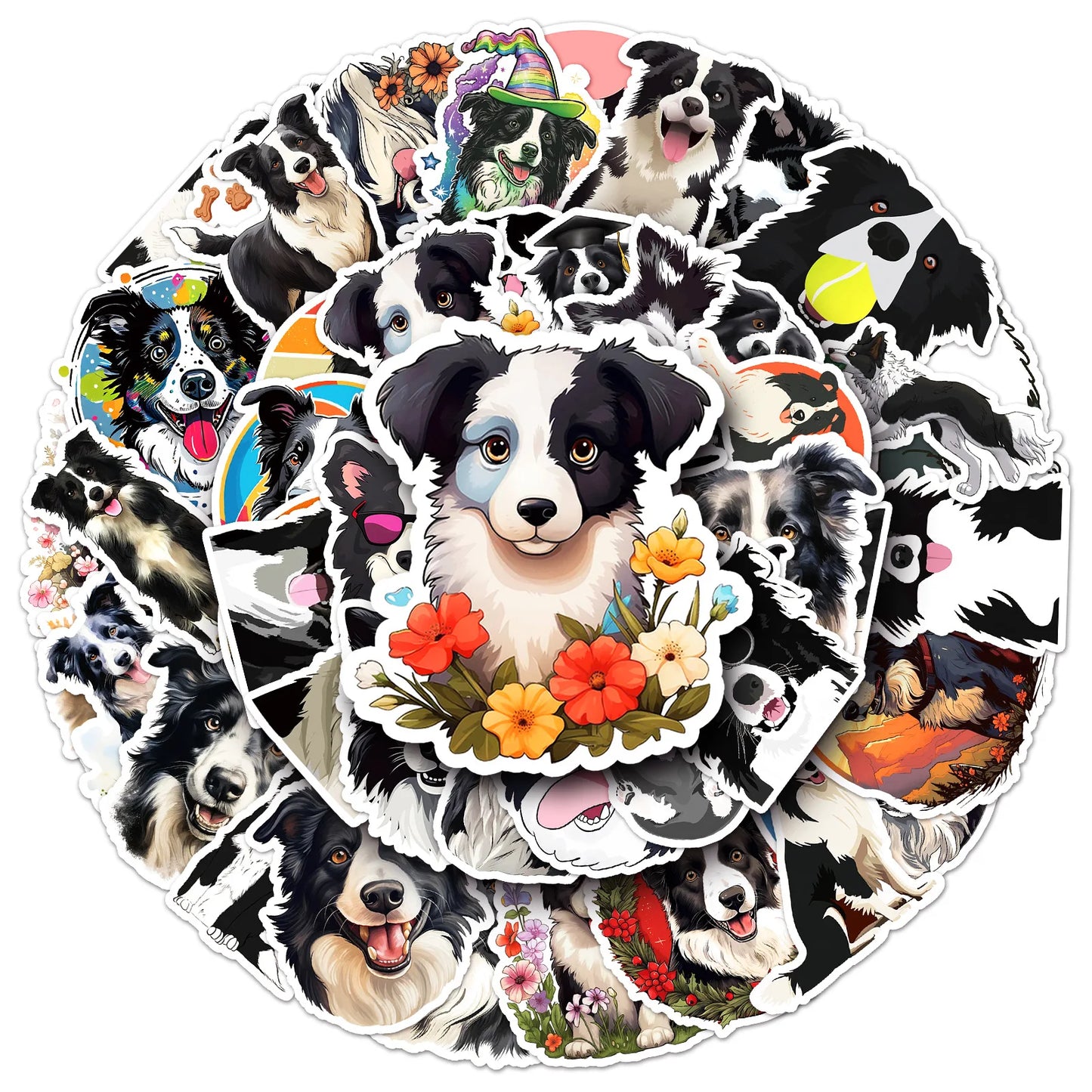 10/30/50PCS Cute Border Collie Animals Sticker Kawaii Dog Cartoon Stickers for Kid Travel Luggage Scrapbooking Graffiti Decals