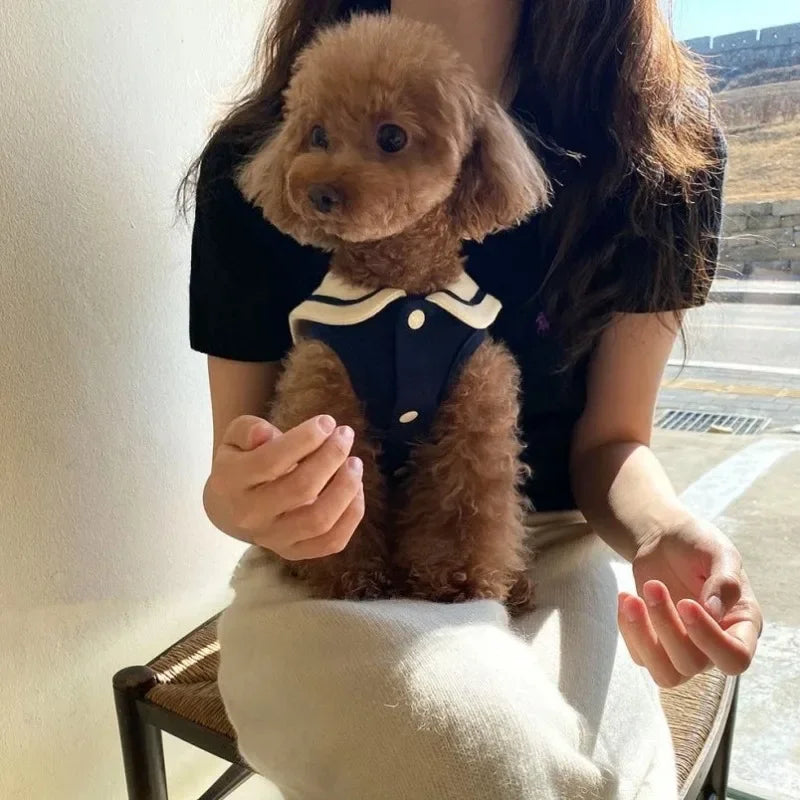 the SAILOR DOG - Sailor Collar Stripe Polo Shirt for Small and Medium Dogs, Puppy Clothes Sweatshirt, Cute Dog Vest T-Shirt