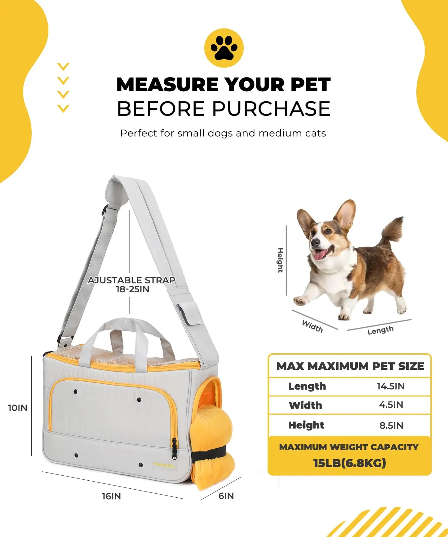 Pet Travel Carrying Bag Crossbody Bag Portable Puppy Pet Bag Handbag with Adjustable Shoulder Strap Small Pet Supplies