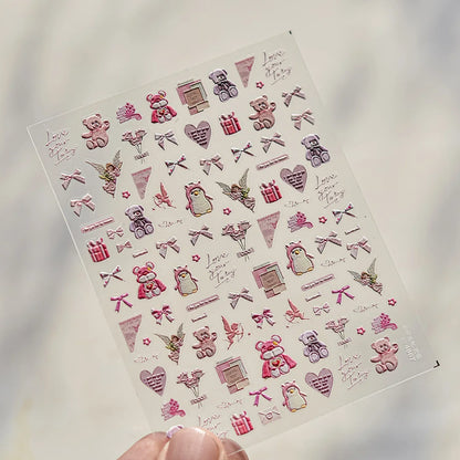 Graffiti Cat Claw Rabbit Bunny Bear Dog Flower Lovely Animal Fruit Dim Sum Candy Sunflower Adhesive 5D Nail Art Stickers Decal