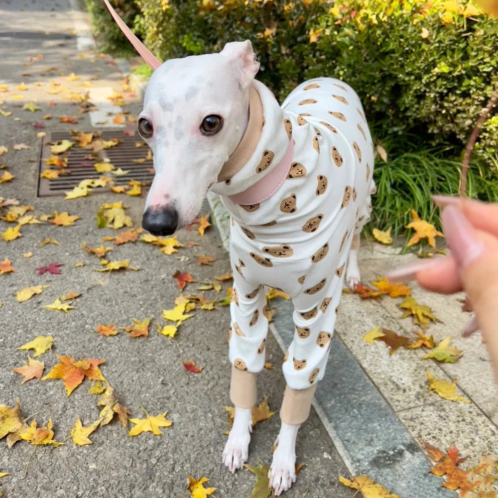 Summer Cartoon T-shirt for Italian Greyhound Breathable Khaki Cotton 4-legged Jumpsuit for Dogs Soft Coat for Whippet in Spring