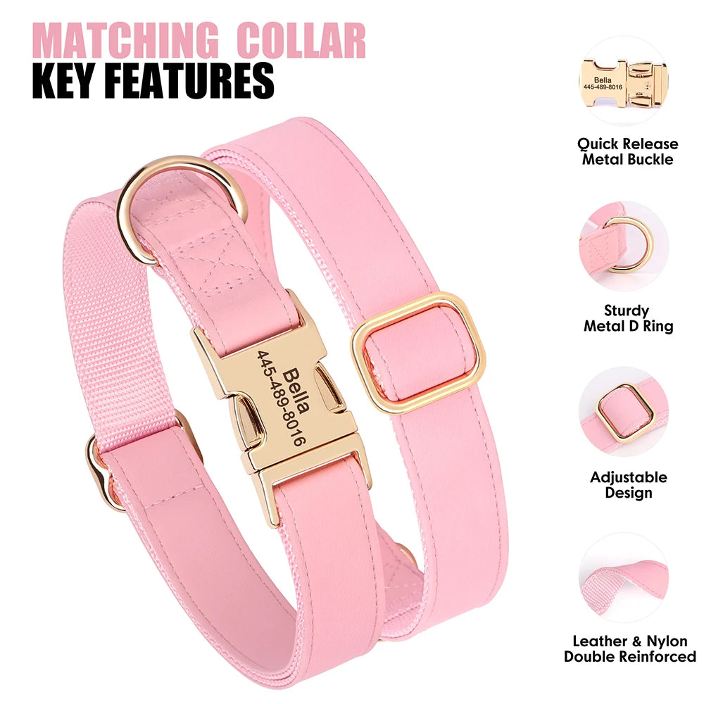 the MY NAME MY PAWS CUSTOM SET - Personalized Dog Collar/Leash Set, Custom PU Leather Dog Buckle Collars/Necklace, Pet Walking Leash for Small/Medium Dogs, Pitbull