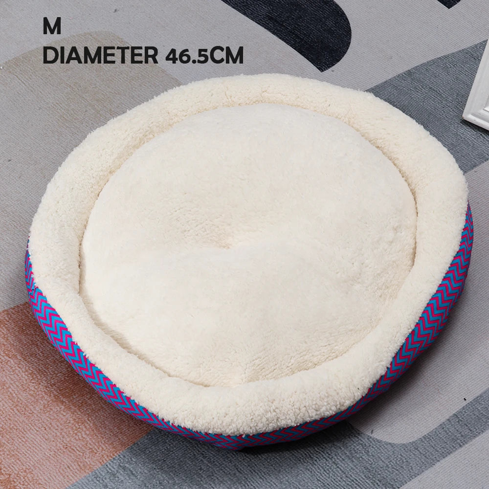 Winter Round Warm Dog Sofa Bed Pets Supplies Canvas Stripe Mat Plush Cats Nest Mat Dog Basket Pet Soft Cushion Machine Washable