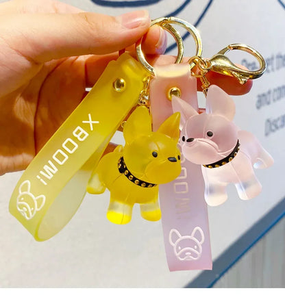 Transparent Colorful Dog Keychains Men Car Key Ring Fashion French Bulldog Keychain for Women Bag Pendant Christmas Gift