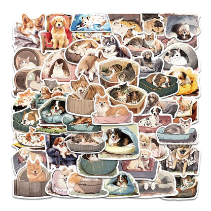 50PCS Cute Pet Animal Comfortable Dog Cat Sticker Cartoon Decals Laptop Notebook Phone Fridge Decoration Sticker Toys