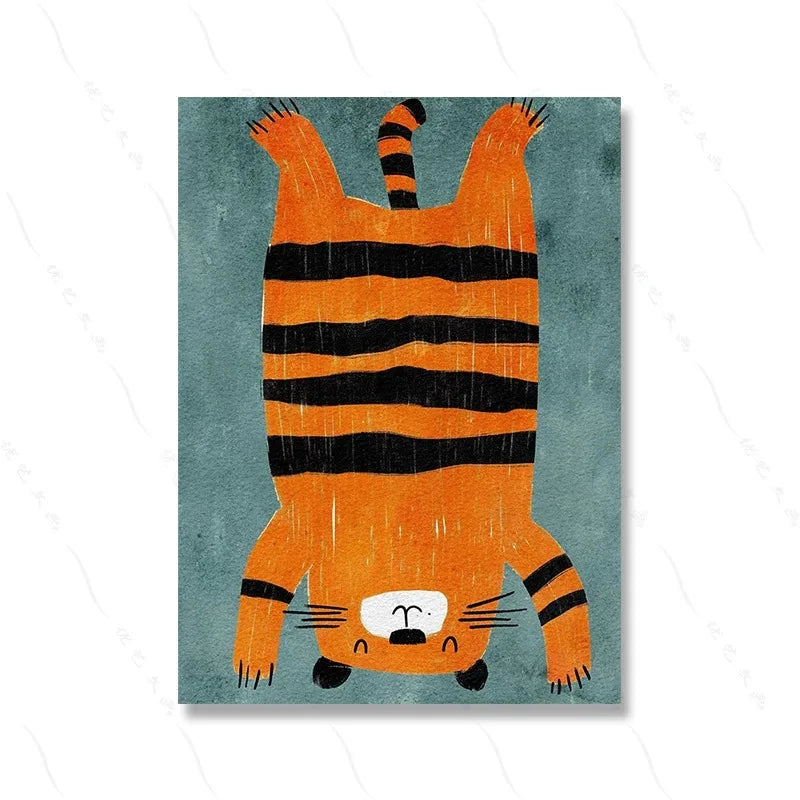 Funny Animals Lion Cheetah Dog Bear Skateboard Posters Prints Wall Art Canvas Nursery Pictures for Kids Girls Boys Room Decor