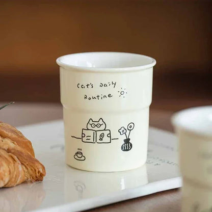 225ml High-quality Ceramic Mugs, Hand-held Cups,simple Cat Illustrations, Breakfast Milk Cups Family Afternoon Tea Cups As Gifts
