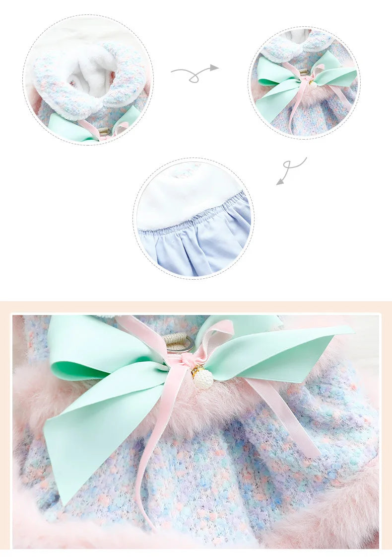 Dog Clothing Winter Thickened Cat Princess Dress Color Tow Dog Double-layer Skirt Fashion Design Warm Dog Coat