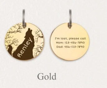 the LONEPAW WOODLAND ID - Custom Wolf and Tree Pet ID Tag, Personalized Free Engraved Keychain for Cat/Puppy/Dog Tag, Pendant Keyring Round Pet Accessories