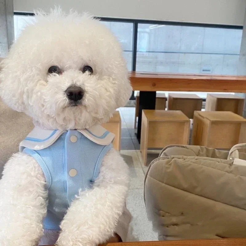 the SAILOR DOG - Sailor Collar Stripe Polo Shirt for Small and Medium Dogs, Puppy Clothes Sweatshirt, Cute Dog Vest T-Shirt