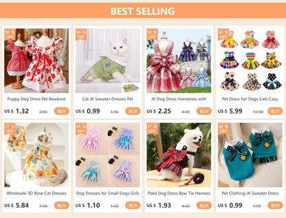 Adorable Brocade Pet Kimono Dress Japanese Style Pet Dress Floral Bowknot Pet Costume for Dogs Cats