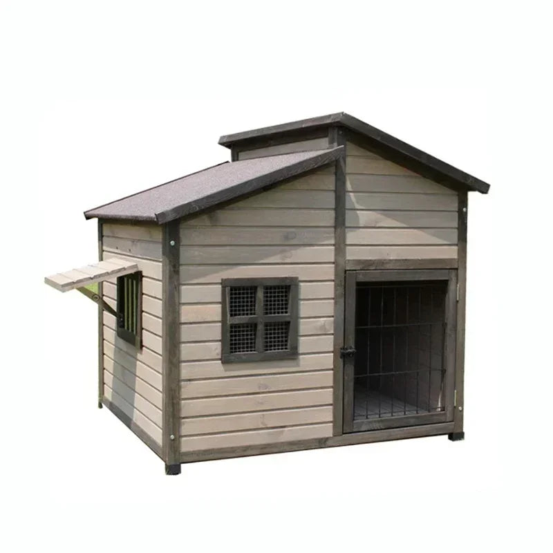 the DOUBLE DUPLEX DOGHOUSE - Custom 118cm*102cm*117cm Outdoor Dog Niche, Large Rainproof Wooden Dog Kennel, Pet Cages Houses