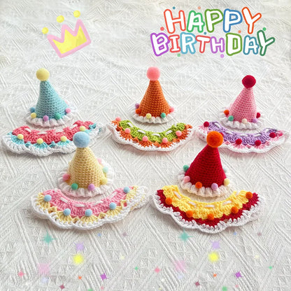 the CROCHET CANINE - Pet Dog/Cat Birthday Hat, Pet Party Dress Up, Photo Decoration, Dog Neck Cute Handmade Set, Dog Accessories for Small Dogs/Puppy