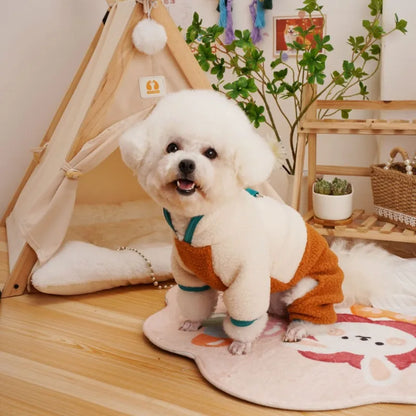 Pet Dog Four Legged Pants Dog Color Contrasting Jumpsuit Autumn and Winter Thick Lamb Fleece Four Leg Puppy Coat Bear Small Dog
