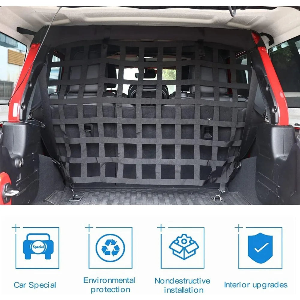 Pet Isolation Net Safety Mesh Dog Barrier for Wrangler JK JL 4 Door 2007-2023 Secure Behind Rear Seat