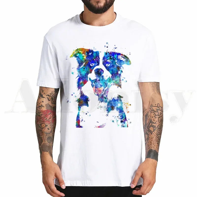 the BORDER COLLIE - Border Collie Print T-Shirt, Hip Hop Girl Print Top Tees, Harajuku Dog Cartoon Funny Kawaii Art T-Shirts, Men Fashion Summer T-Shirts