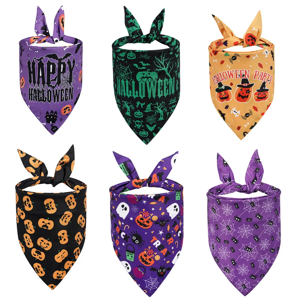 the HOWL-O-WEEN SCARFS - Adjustable Chic Pet Bandana with Bow Tie - Polyester Triangle Scarf & Drool Bib for Small to Large Dogs, Perfect for Halloween