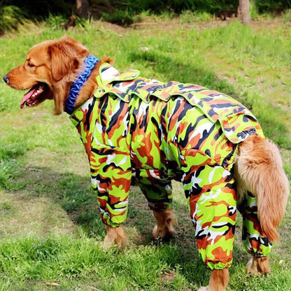 the CAMO-DOG - Large Pet Dog Raincoat, Waterproof Rain Clothes, Jumpsuit for Large/Medium/Small Dogs, Golden Retriever Outdoor Pet Clothing Coat