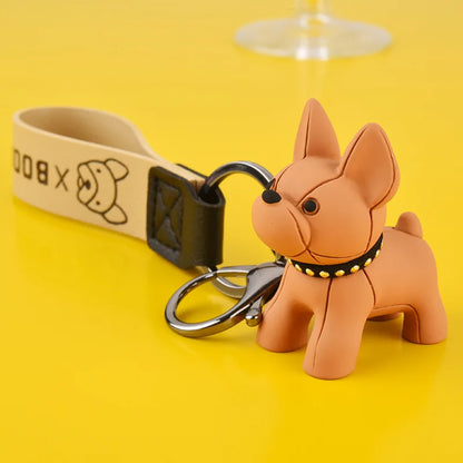 Punk French Bulldog Keychain PU Leather Dog Keychains Fashion for Women Bag Pendant Jewelry Trinket Men's Car Key Ring Key Chain