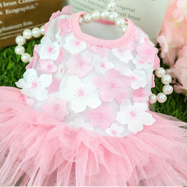 Lace Chiffon Dress for Small Dog Floral Dress Party Birthday Puppy Wedding Dress Summer Cute Costume Clothes for Pet Dogs Cat