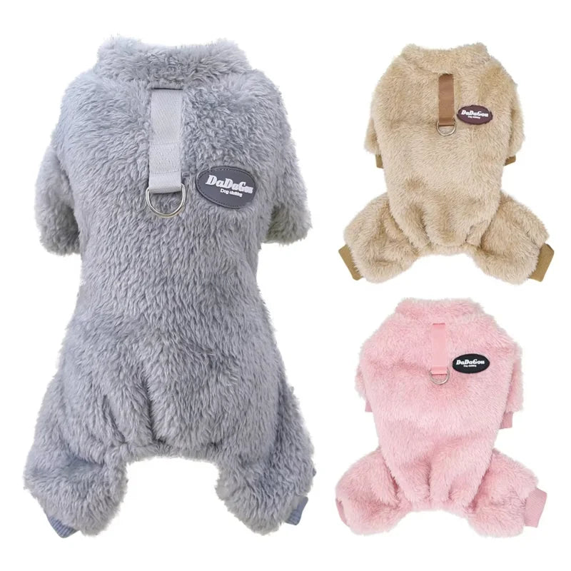 Autumn Winter Dog Cat Warm Clothes Pullover Plush Jumpsuit for Small Medium Dogs Chihuahua Poodle Bulldog Four-legged Coat
