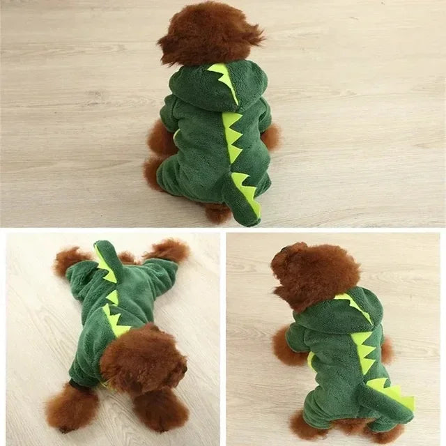 Pet Dog Clothes Dinosaur Shape Warm Fleece Jumpsuits for Small Medium Dogs Puppy Hoodies Chihuahua Yorkshire Costume Coats