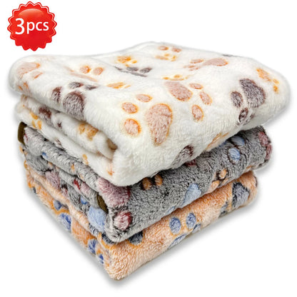 3PCS Soft Flannel Fleece Cat Dog Blanket Bed Mats Paw Foot Print Warm Pet Blanket Sleeping Beds Cover Mat For Pets Supplies