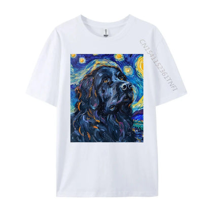 the DOG VAN GOGH - Newfoundland Dog Van Gogh Starry Night Art T-Shirts