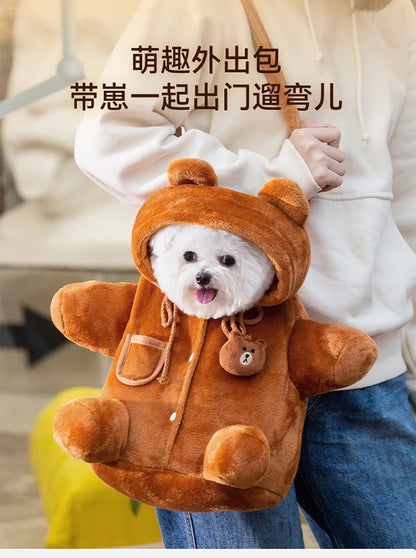 Autumn and Winter Portable Going Out Bag Warm Windproof Bear Cute Cute Shoulder Satchel Pet Messenger Bag