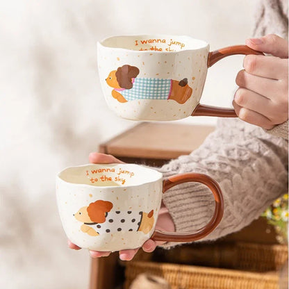 300ML Ceramic Mug Cartoon Cup Cute Puppy Pattern Coffee Cup Juice Breakfast Milk Oats Mug Yogurt Office Student Drinkware Gift