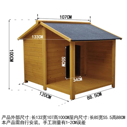 Outdoor dog cage doghouse Solid wood sun protection Rain protection dog kennel doghouse Large medium-sized dog Golden