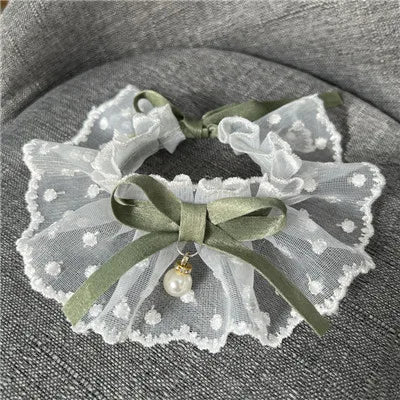White Lace Bowknot Collar, Bowtie Bibs, Mesh Embroidery, Dog Cat Necklace, Neck Strap for Small and Medium Dogs, Bandanas, XL