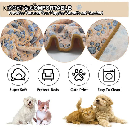 Dog Bed Mat Blanket Soft Fluffy Pet Blanket Cute Paws/Elephant Pattern Pet Travel Mat Warm Comfortable Blanket for Cat Dogs
