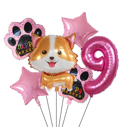 6pcs Corgi Husky Helium Balloons Pet Dog Paw Bone Cartoon Animal Ballon Birthday Party Decoration Baby Shower Globos Kids Toys