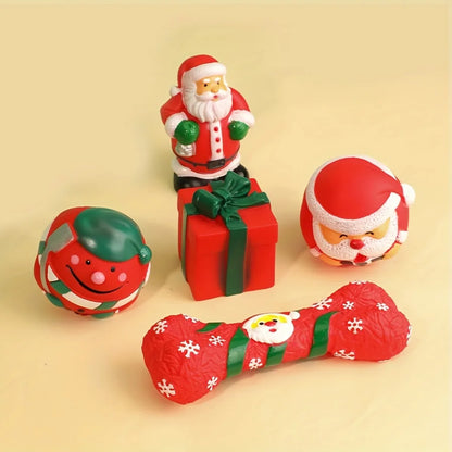 the HOLIDAY HOWL PACK - 5PCS Christmas Themed Dog and Cat Toys, Sound Making Chew Toys for Pet, Teeth Grinding Holiday Themed Pet Accessories