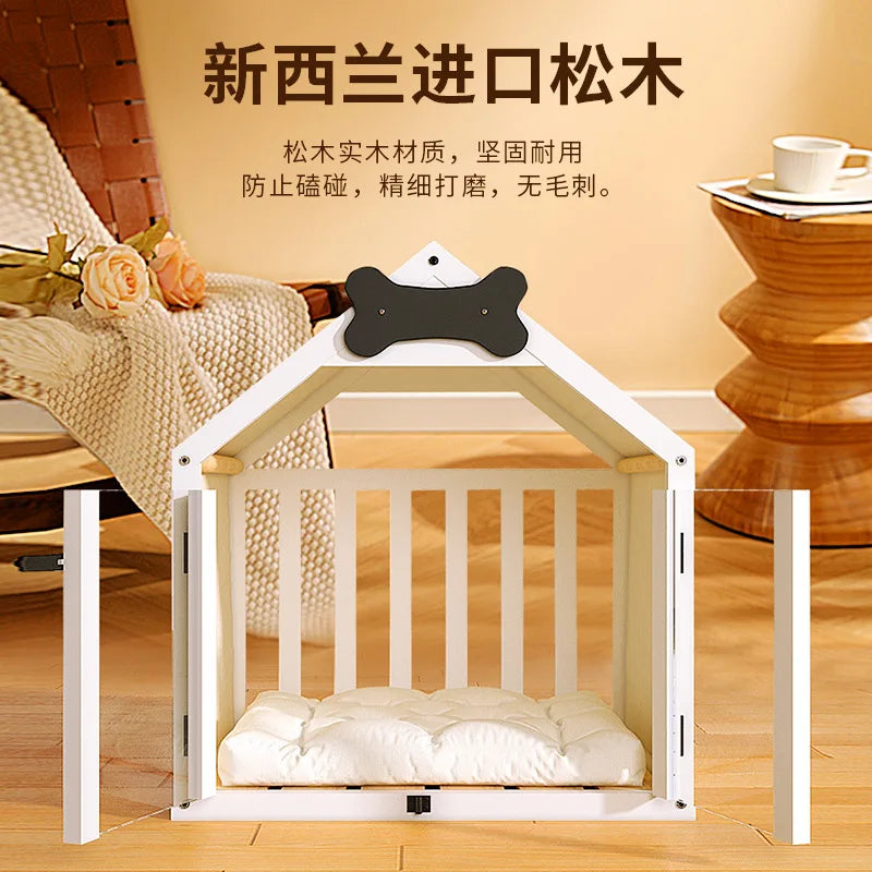 the DOG BONE DOGHOUSE - Solid Wood Doghouse, Large Space Double Doors Indoor Breathable Small Dog Washable Cat's Nest Doghouse, Waterproof Pet Bed