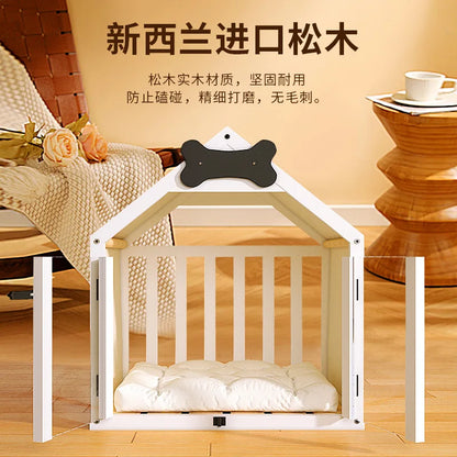 the DOG BONE DOGHOUSE - Solid Wood Doghouse, Large Space Double Doors Indoor Breathable Small Dog Washable Cat's Nest Doghouse, Waterproof Pet Bed