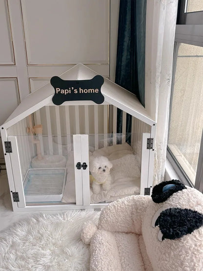 the MILKBONE HOUSE - Indoor Solid Wood Creativity Design Special Use Pet Doghouse, Detachable Washable Advanced Light Luxury Large Dogs Big Villa