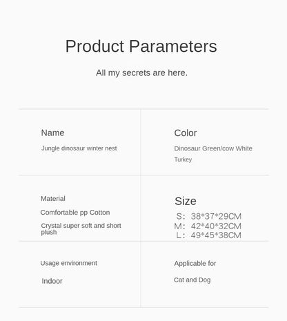 2 In1 Dinosaur Pet Dog House Foldable Cat for Small Dogs Bed Winter Warm Puppy Pads Sofa Removable Sleeping Kennel Nest Products