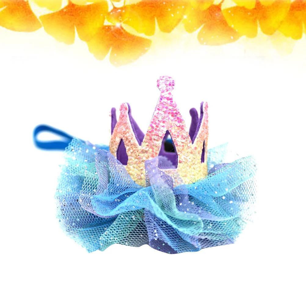Crown Shaped Pet Hat Gauze Mesh Decorative Headwear for Small to Large Dogs Cats Birthday Party Parade Photo Shoot Purple
