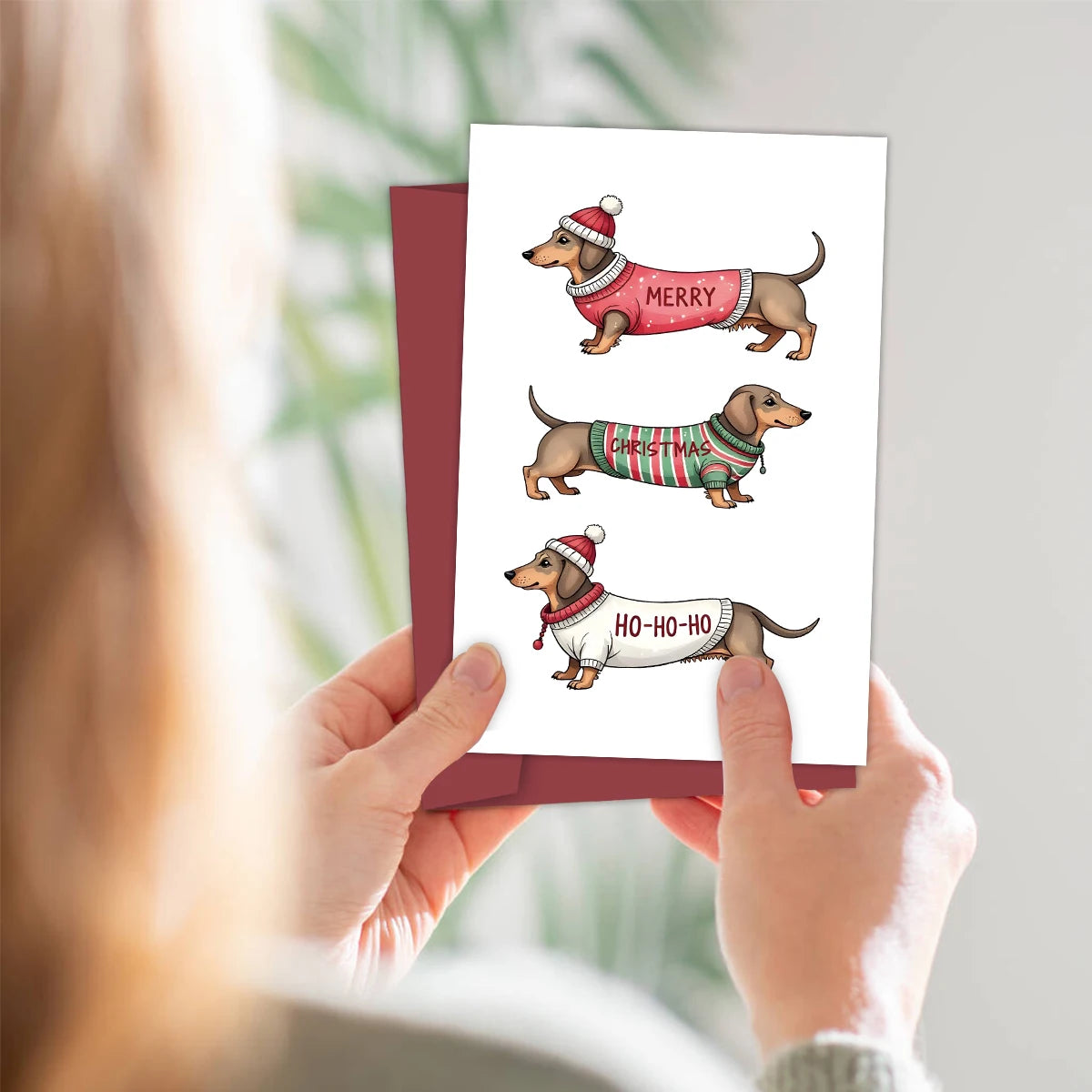 Funny Dachshund Christmas Greeting Card with Envelope,Merry Christmas Cards Perfect for Dog Lovers,Pet Owner, Holiday Gift Cards