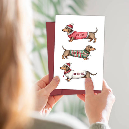 Funny Dachshund Christmas Greeting Card with Envelope,Merry Christmas Cards Perfect for Dog Lovers,Pet Owner, Holiday Gift Cards