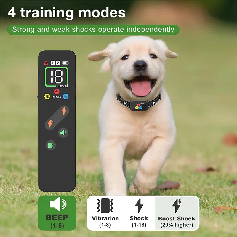 the DOG TRAINER - 1000m Electric Dog Training Collar, Pet Remote Control Type-C Backlight Display Shock Vibration Sound Collar with Security Lock