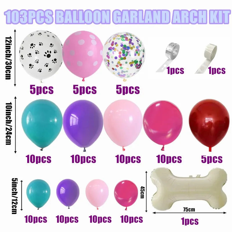 103Pcs Dog Paw Balloons  Balloon Birthday Balloons Garland Arch Kit for Boys Girls Pink Theme Birthday Party Decorations