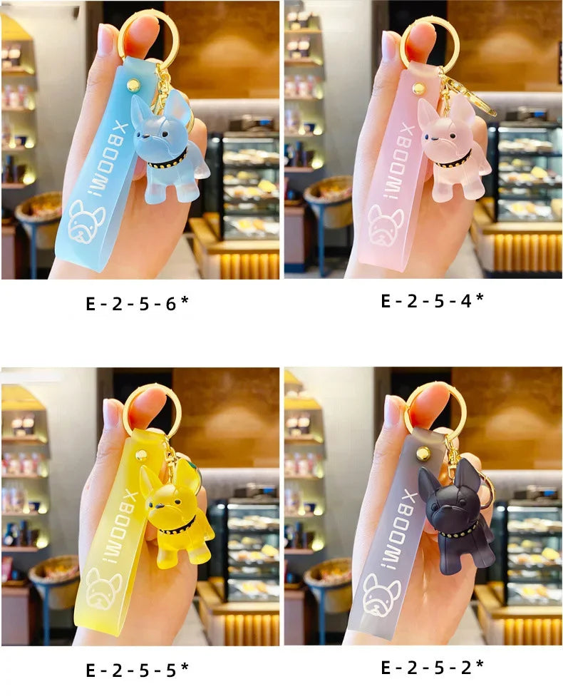 Transparent Colorful Dog Keychains Men Car Key Ring Fashion French Bulldog Keychain for Women Bag Pendant Christmas Gift