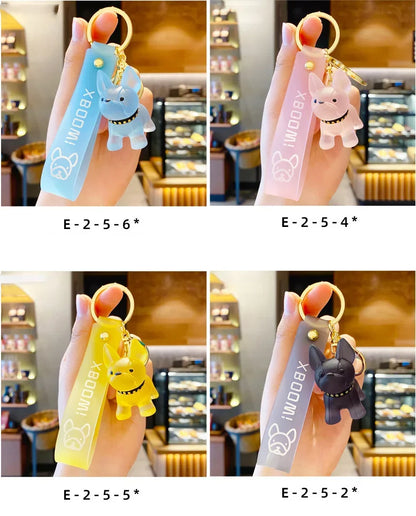 Transparent Colorful Dog Keychains Men Car Key Ring Fashion French Bulldog Keychain for Women Bag Pendant Christmas Gift