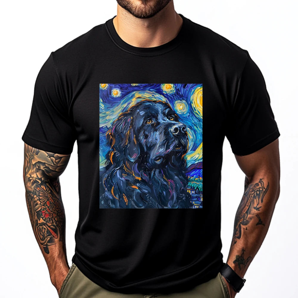 the DOG VAN GOGH - Newfoundland Dog Van Gogh Starry Night Art T-Shirts